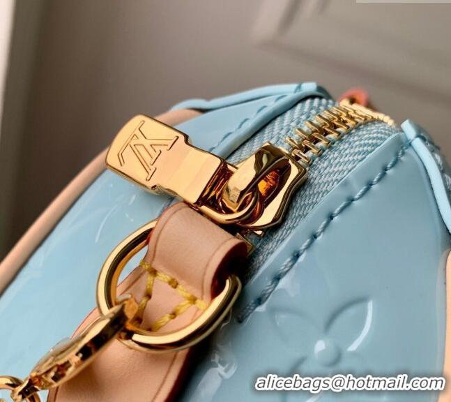 Spot Bulk Louis Vuitton Nano Speedy Mini Bag in Monogram Vernis Leather M83000 Sky Blue 2024