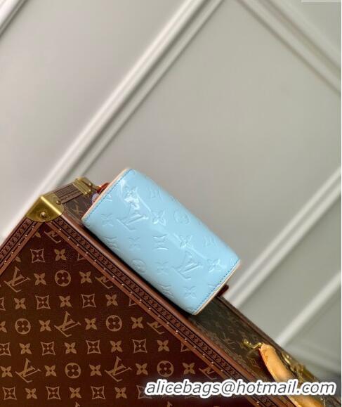 Spot Bulk Louis Vuitton Nano Speedy Mini Bag in Monogram Vernis Leather M83000 Sky Blue 2024