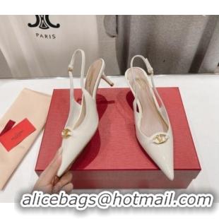 Pretty Style Valentino The Bold Edition VLogo Patent Calfskin Slingback Pumps 6cm White 429174