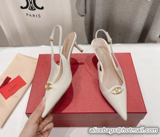 Pretty Style Valentino The Bold Edition VLogo Patent Calfskin Slingback Pumps 6cm White 429174