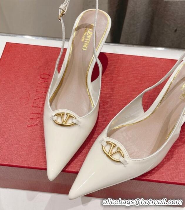 Pretty Style Valentino The Bold Edition VLogo Patent Calfskin Slingback Pumps 6cm White 429174