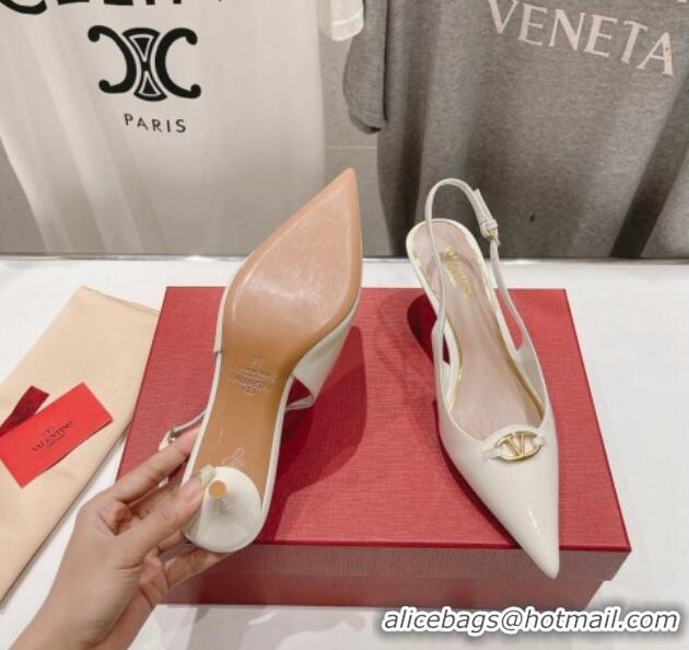 Pretty Style Valentino The Bold Edition VLogo Patent Calfskin Slingback Pumps 6cm White 429174