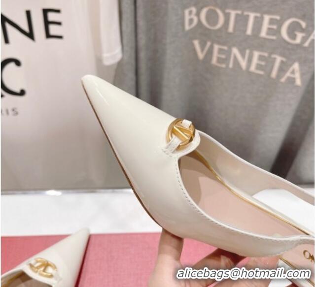 Pretty Style Valentino The Bold Edition VLogo Patent Calfskin Slingback Pumps 6cm White 429174