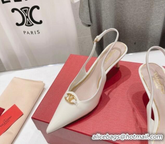 Pretty Style Valentino The Bold Edition VLogo Patent Calfskin Slingback Pumps 6cm White 429174