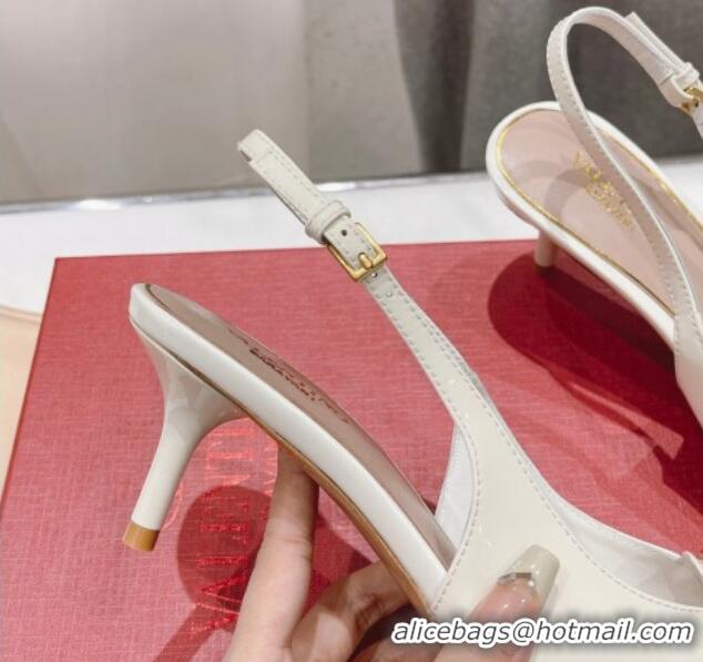 Pretty Style Valentino The Bold Edition VLogo Patent Calfskin Slingback Pumps 6cm White 429174