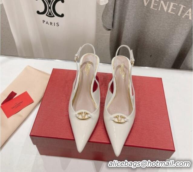 Pretty Style Valentino The Bold Edition VLogo Patent Calfskin Slingback Pumps 6cm White 429174