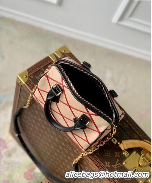 Grade Design Louis Vuitton Speedy Bandouliere 20 Bag in Quilted Lambskin M24261 Beige/Red 2024