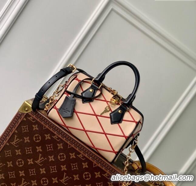 Grade Design Louis Vuitton Speedy Bandouliere 20 Bag in Quilted Lambskin M24261 Beige/Red 2024