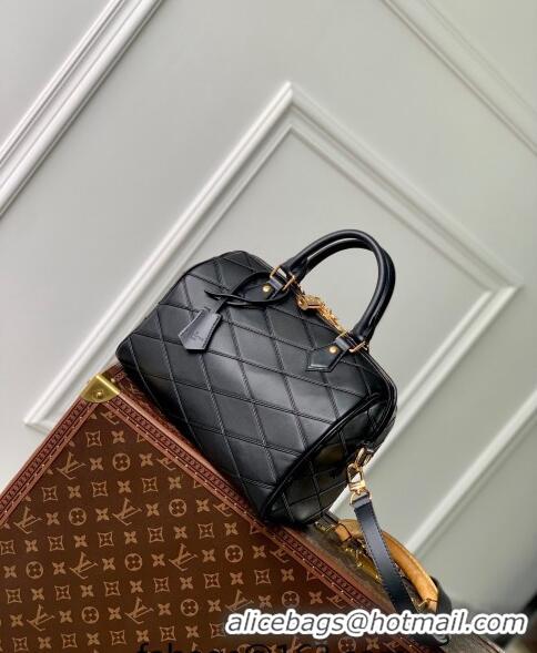 Top Quality Louis Vuitton Speedy Bandouliere 25 Bag in Quilted Lambskin M24206 Black 2024