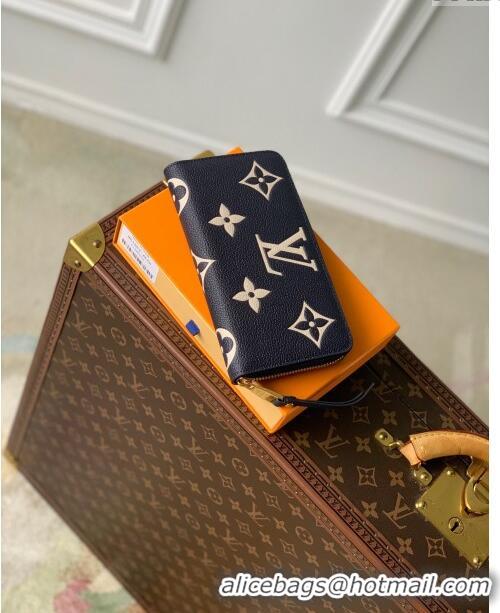 Famous Brand Louis Vuitton Bicolor Zippy Wallet in Monogram Grained Leather M80481 Black 2024