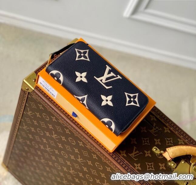 Famous Brand Louis Vuitton Bicolor Zippy Wallet in Monogram Grained Leather M80481 Black 2024