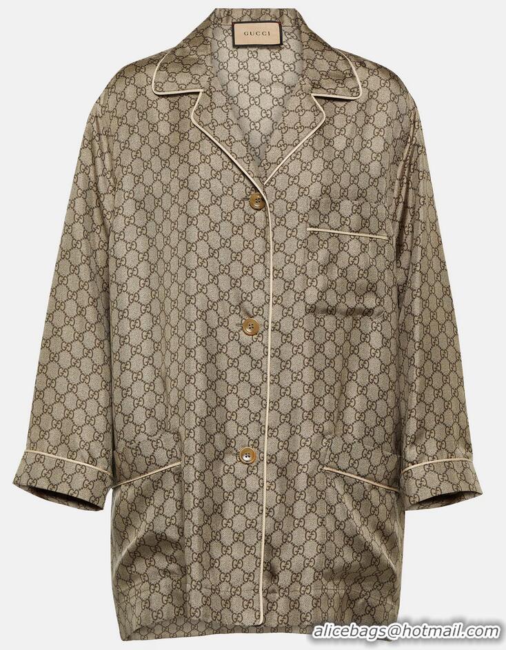 ​Famous Brand Gucci GG Supreme Oversized Silk Shirt GG1861