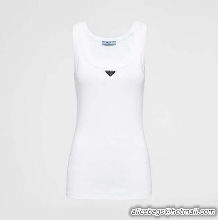 ​Super Quality Prada Ribbed Knit Jersey Tank Top PA7520 White