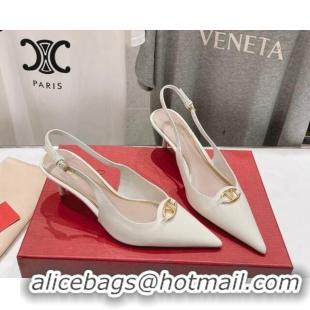 Charming Valentino The Bold Edition VLogo Patent Calfskin Slingback Pumps 6cm White 429174