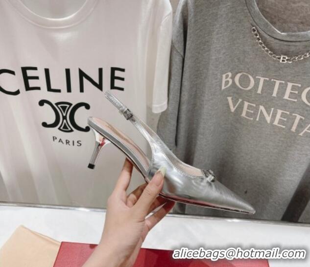 Best Price Valentino The Bold Edition VLogo Calfskin Slingback Pumps 6cm Silver 429175