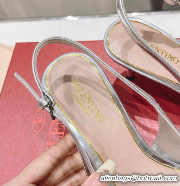 Best Price Valentino The Bold Edition VLogo Calfskin Slingback Pumps 6cm Silver 429175