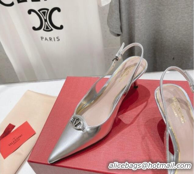 Best Price Valentino The Bold Edition VLogo Calfskin Slingback Pumps 6cm Silver 429175