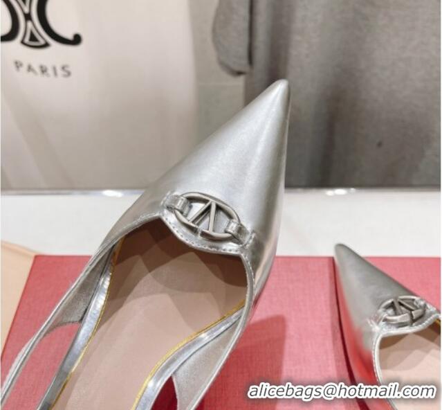 Best Price Valentino The Bold Edition VLogo Calfskin Slingback Pumps 6cm Silver 429175