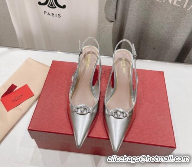 Best Price Valentino The Bold Edition VLogo Calfskin Slingback Pumps 6cm Silver 429175