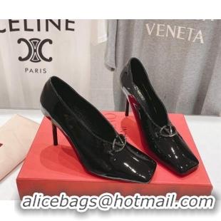 Good Quality Valentino The Bold Edition VLogo Square Pumps 9.5cm in Patent Calfskin Black 429176