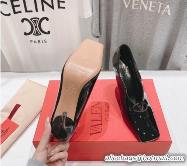 Good Quality Valentino The Bold Edition VLogo Square Pumps 9.5cm in Patent Calfskin Black 429176