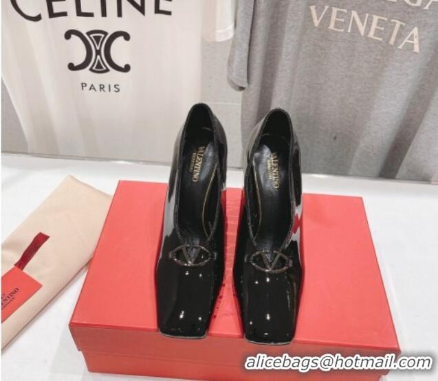 Good Quality Valentino The Bold Edition VLogo Square Pumps 9.5cm in Patent Calfskin Black 429176