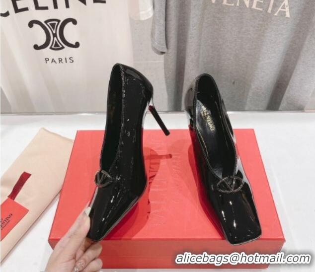 Good Quality Valentino The Bold Edition VLogo Square Pumps 9.5cm in Patent Calfskin Black 429176