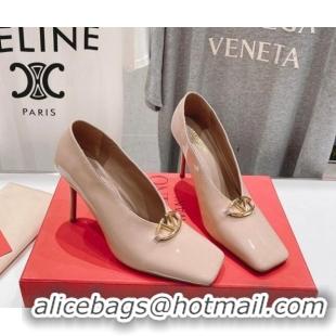 Perfect Valentino The Bold Edition VLogo Square Pumps 9.5cm in Patent Calfskin Pink 429177