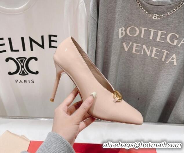 Perfect Valentino The Bold Edition VLogo Square Pumps 9.5cm in Patent Calfskin Pink 429177