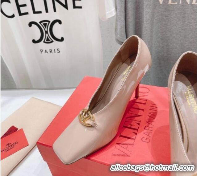 Perfect Valentino The Bold Edition VLogo Square Pumps 9.5cm in Patent Calfskin Pink 429177