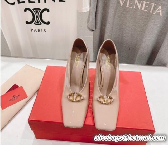 Perfect Valentino The Bold Edition VLogo Square Pumps 9.5cm in Patent Calfskin Pink 429177