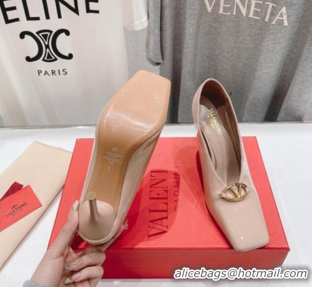 Perfect Valentino The Bold Edition VLogo Square Pumps 9.5cm in Patent Calfskin Pink 429177