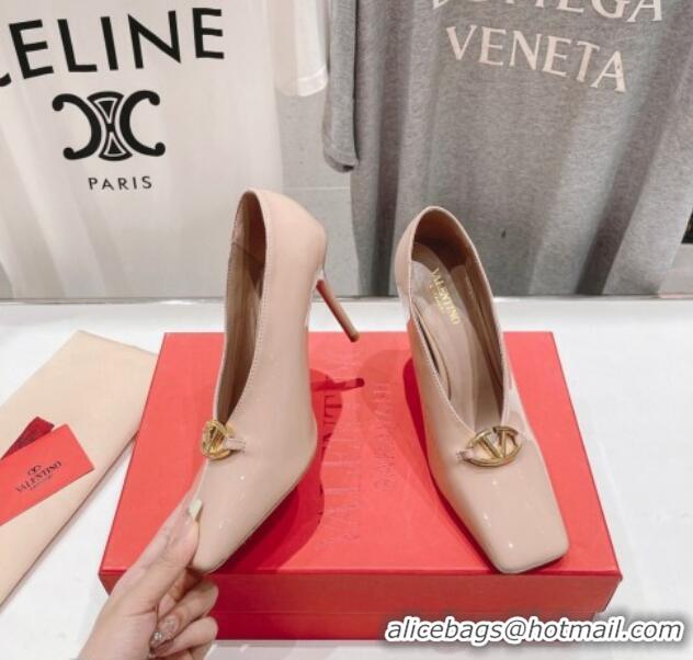 Perfect Valentino The Bold Edition VLogo Square Pumps 9.5cm in Patent Calfskin Pink 429177