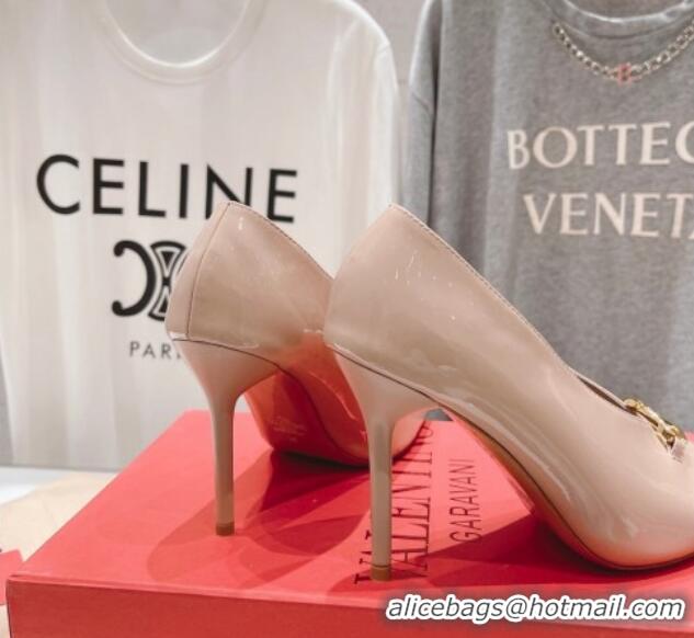 Perfect Valentino The Bold Edition VLogo Square Pumps 9.5cm in Patent Calfskin Pink 429177