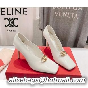 Hot Style Valentino The Bold Edition VLogo Square Pumps 9.5cm in Patent Calfskin White 429178