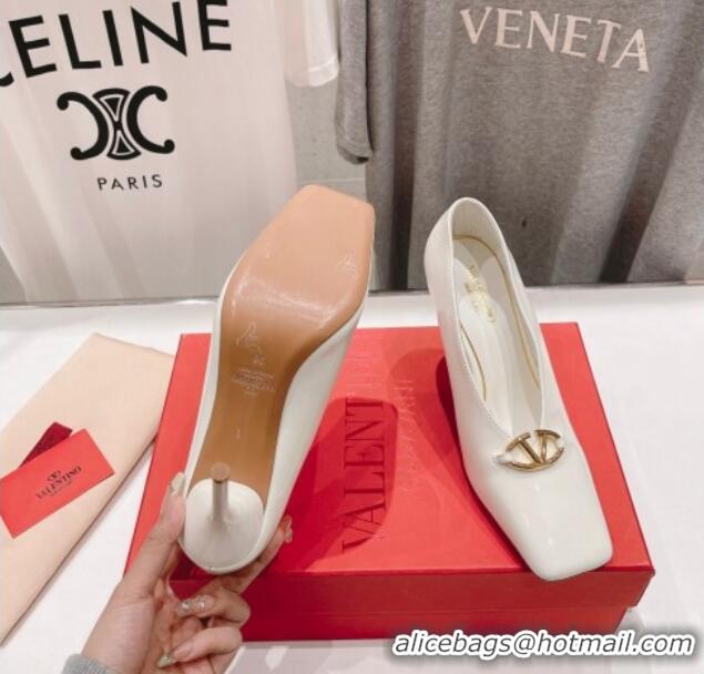 Hot Style Valentino The Bold Edition VLogo Square Pumps 9.5cm in Patent Calfskin White 429178