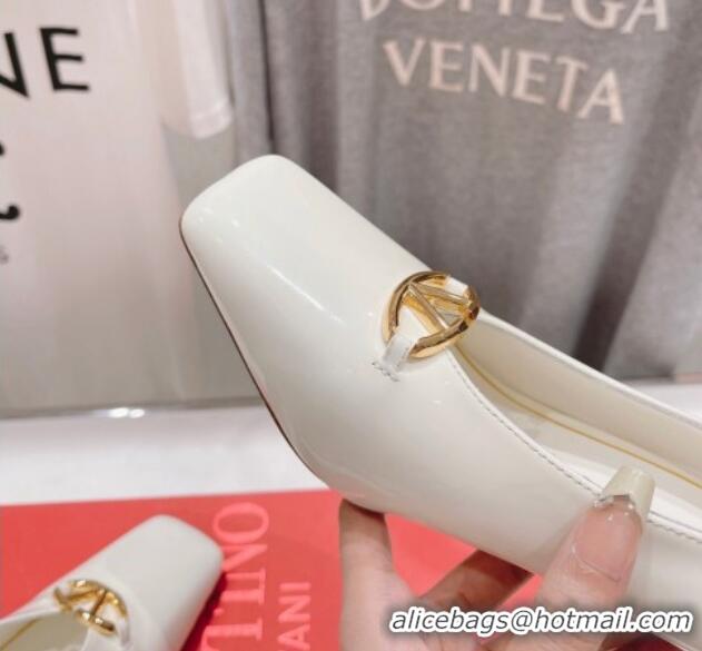 Hot Style Valentino The Bold Edition VLogo Square Pumps 9.5cm in Patent Calfskin White 429178