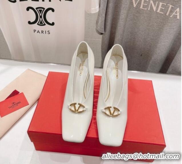 Hot Style Valentino The Bold Edition VLogo Square Pumps 9.5cm in Patent Calfskin White 429178