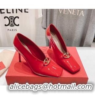 Sumptuous Valentino The Bold Edition VLogo Square Pumps 9.5cm in Patent Calfskin Red 429179