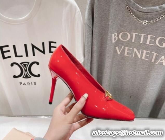 Sumptuous Valentino The Bold Edition VLogo Square Pumps 9.5cm in Patent Calfskin Red 429179