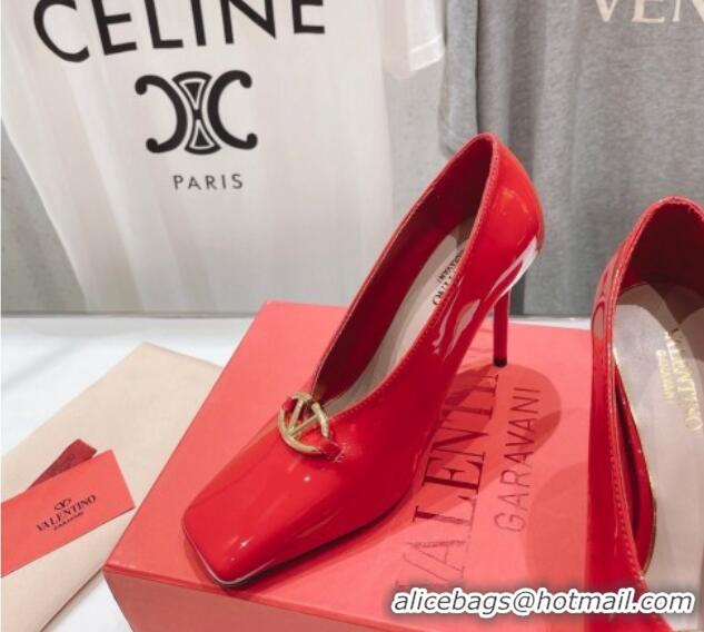 Sumptuous Valentino The Bold Edition VLogo Square Pumps 9.5cm in Patent Calfskin Red 429179