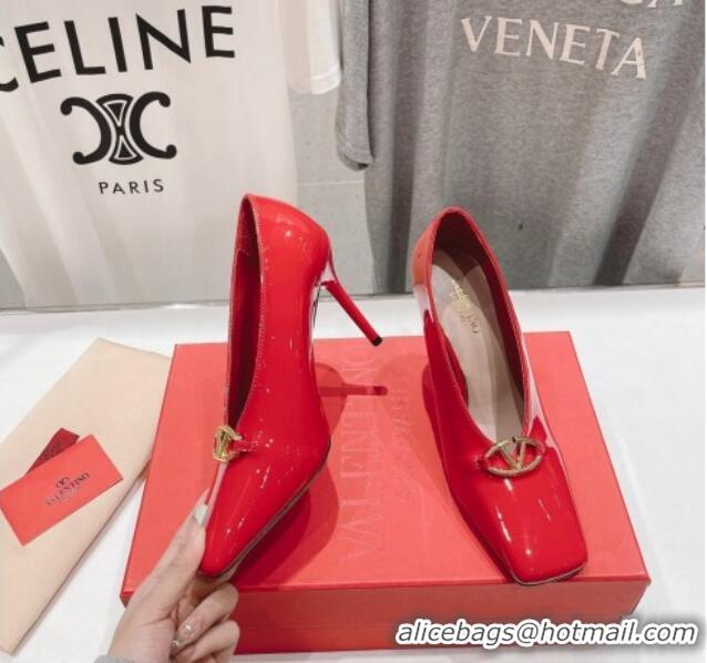 Sumptuous Valentino The Bold Edition VLogo Square Pumps 9.5cm in Patent Calfskin Red 429179