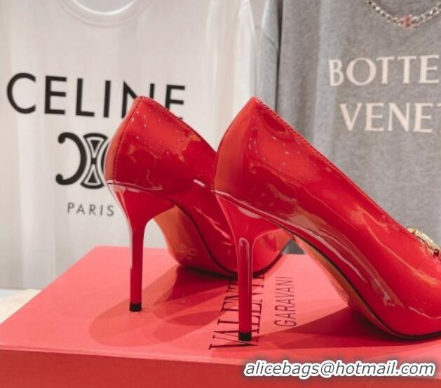 Sumptuous Valentino The Bold Edition VLogo Square Pumps 9.5cm in Patent Calfskin Red 429179