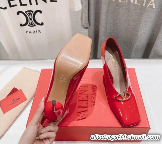 Sumptuous Valentino The Bold Edition VLogo Square Pumps 9.5cm in Patent Calfskin Red 429179