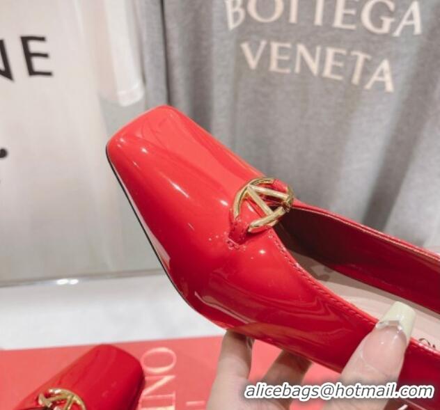 Sumptuous Valentino The Bold Edition VLogo Square Pumps 9.5cm in Patent Calfskin Red 429179