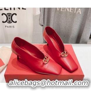 Buy Luxury Valentino The Bold Edition VLogo Square Pumps 6.5cm in Calfskin Red 429180