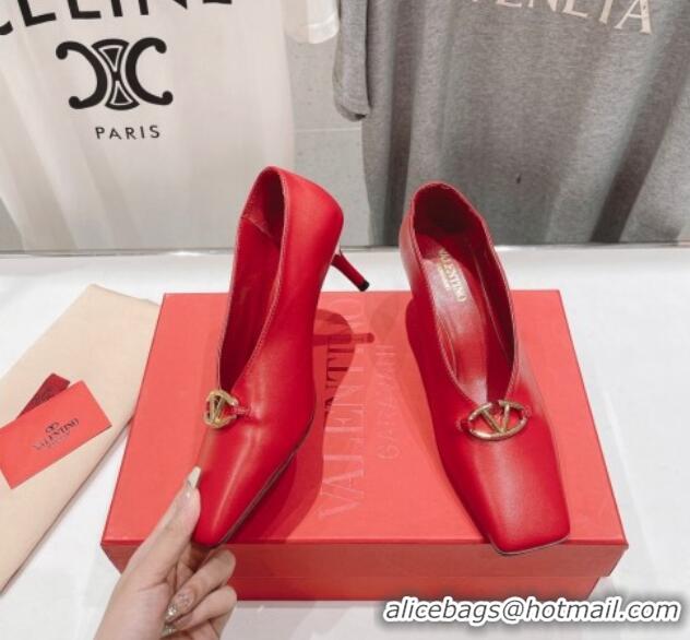 Buy Luxury Valentino The Bold Edition VLogo Square Pumps 6.5cm in Calfskin Red 429180