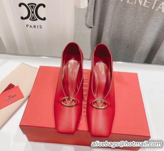 Buy Luxury Valentino The Bold Edition VLogo Square Pumps 6.5cm in Calfskin Red 429180