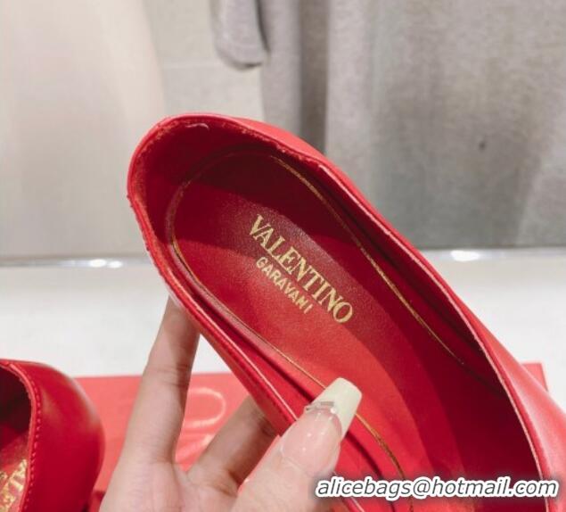 Buy Luxury Valentino The Bold Edition VLogo Square Pumps 6.5cm in Calfskin Red 429180