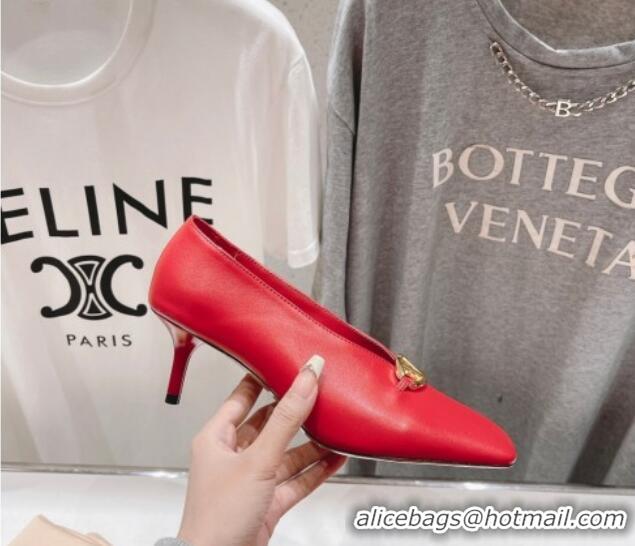 Buy Luxury Valentino The Bold Edition VLogo Square Pumps 6.5cm in Calfskin Red 429180